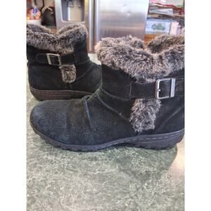 Khombu Boot Womens Lindsey Black All Weather Winter Ankle Booties Sz 9 Faux Fur